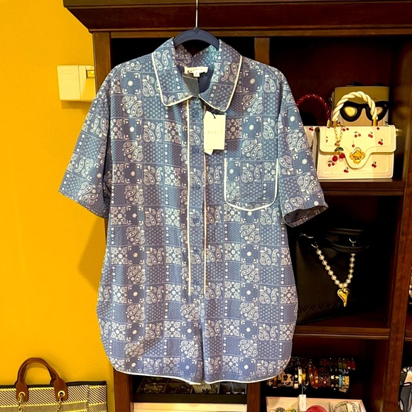 Women's Mable Bandana Print Blue Button Down Romper - Picture 3 of 6